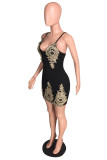 Red Fashion Sexy Embroidery Backless V Neck Sling Dress
