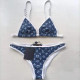 Blue Fashion Sexy Print Patchwork Swimwears