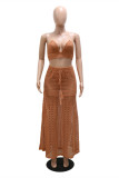 Orange Sexy Solid Bandage Hollowed Out See-through Backless Sleeveless Two Pieces