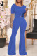 Blue Fashion Casual Solid Patchwork O Neck Short Sleeve Two Pieces
