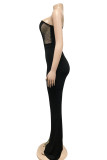 Red Fashion Sexy Patchwork Hollowed Out See-through Oblique Collar Regular Jumpsuits