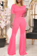 Pink Fashion Casual Solid Patchwork O Neck Short Sleeve Two Pieces