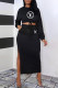 Black Fashion Street Print Letter O Neck Long Sleeve Two Pieces