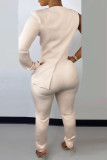 Cream White Fashion Casual Solid Vests V Neck Regular Jumpsuits