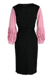 Pink Casual Solid Patchwork Slit Fold O Neck One Step Skirt Dresses