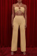 Khaki Sexy Solid Patchwork Frenulum Strapless Two Pieces