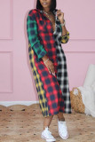 Multi-color Plaid Print Patchwork Turndown Collar Shirt Dress Dresses