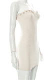 Rose Red Fashion Sexy Solid Patchwork Backless Strapless Sleeveless Dress