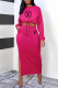 Rose Red Fashion Street Print Letter O Neck Long Sleeve Two Pieces