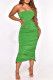 Green Sexy Solid Hollowed Out Patchwork Slit Fold Strapless Pencil Skirt Dresses