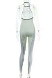 Grey Fashion Sexy Print Backless Halter Skinny Jumpsuits