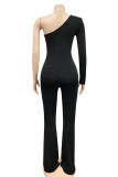 Red Fashion Sexy Patchwork Hollowed Out See-through Oblique Collar Regular Jumpsuits