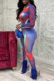Red Sexy Print Patchwork O Neck Regular Jumpsuits