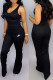 Black Fashion Casual Print Patchwork Jumpsuits