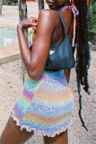 Colour Fashion Sexy Print Bandage Backless Halter Sleeveless Dress