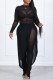 Black Fashion Sexy Solid Mesh O Neck Regular Jumpsuits