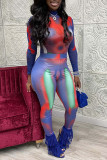 Red Sexy Print Patchwork O Neck Regular Jumpsuits