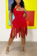 Red Sexy Solid Tassel Split Joint Pencil Skirt Dresses