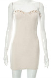 Rose Red Fashion Sexy Solid Patchwork Backless Strapless Sleeveless Dress