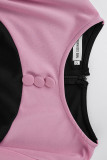 Pink Casual Solid Patchwork Slit Fold O Neck One Step Skirt Dresses
