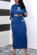 Blue Fashion Street Print Letter O Neck Long Sleeve Two Pieces