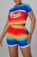 Rainbow Color Casual Print Patchwork O Neck Short Sleeve Two Pieces