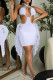 White Sexy Solid Tassel Hollowed Out Patchwork Backless Halter Pencil Skirt Dresses