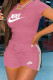Pink Fashion Casual Print Letter O Neck Short Sleeve Two Pieces