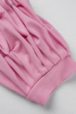 Pink Casual Solid Patchwork Slit Fold O Neck One Step Skirt Dresses