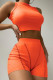 Orange Fashion Casual Solid Basic O Neck Sleeveless Two Pieces