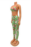 Green Fashion Sexy Print Backless Vests Pants Spaghetti Strap Sleeveless Two Pieces