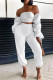 White Sexy Solid Patchwork Strapless Long Sleeve Two Pieces
