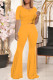 Yellow Fashion Casual Solid Split Joint O Neck Short Sleeve Two Pieces