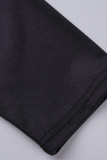 Black Casual Print Patchwork Asymmetrical O Neck Straight Plus Size Dresses