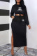 Black Fashion Street Print Letter O Neck Long Sleeve Two Pieces
