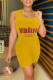 Yellow Casual Print Patchwork Pocket Straight Rompers