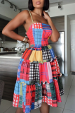 Multicolor Sexy Casual Backless Spaghetti Strap Sleeveless Dress