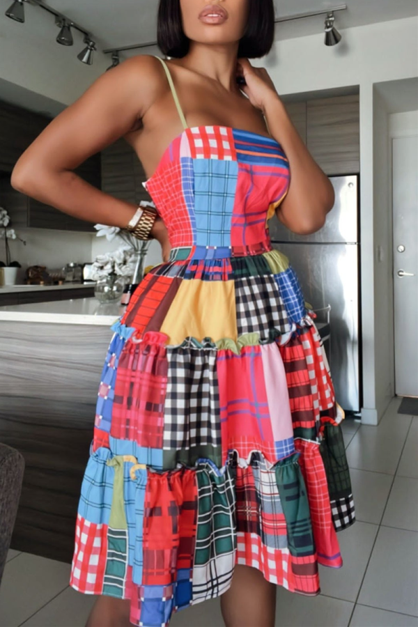 Multicolor Sexy Casual Backless Spaghetti Strap Sleeveless Dress