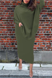 Army Green Fashion Casual Solid Split Joint Slit Asymmetrical Turtleneck Long Sleeve Two Pieces