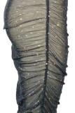 Rose Red Sexy Solid Sequins Patchwork See-through Spaghetti Strap Sling Dress Dresses