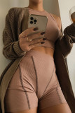 Grey Fashion Casual Solid Basic O Neck Sleeveless Two Pieces