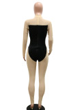 Black Sexy Solid Patchwork See-through O Neck Regular Jumpsuits