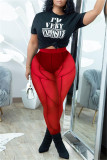 Red Fashion Sexy Solid See-through Skinny High Waist Pencil Trousers