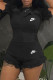 Black Fashion Sportswear Print Patchwork O Neck Short Sleeve Two Pieces