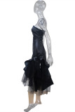 Black Fashion Sexy Solid Patchwork Strapless Irregular Dress