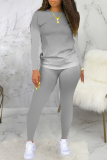 Grey Casual Gradual Change Patchwork O Neck Long Sleeve Two Pieces