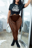Brown Fashion Sexy Solid See-through Skinny High Waist Pencil Trousers