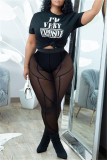 Black Fashion Sexy Solid See-through Skinny High Waist Pencil Trousers