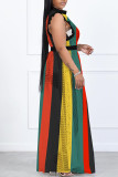 Black Red Sexy Print Hollowed Out Patchwork Stringy Selvedge O Neck Straight Dresses