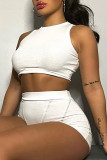 Grey Fashion Casual Solid Basic O Neck Sleeveless Two Pieces